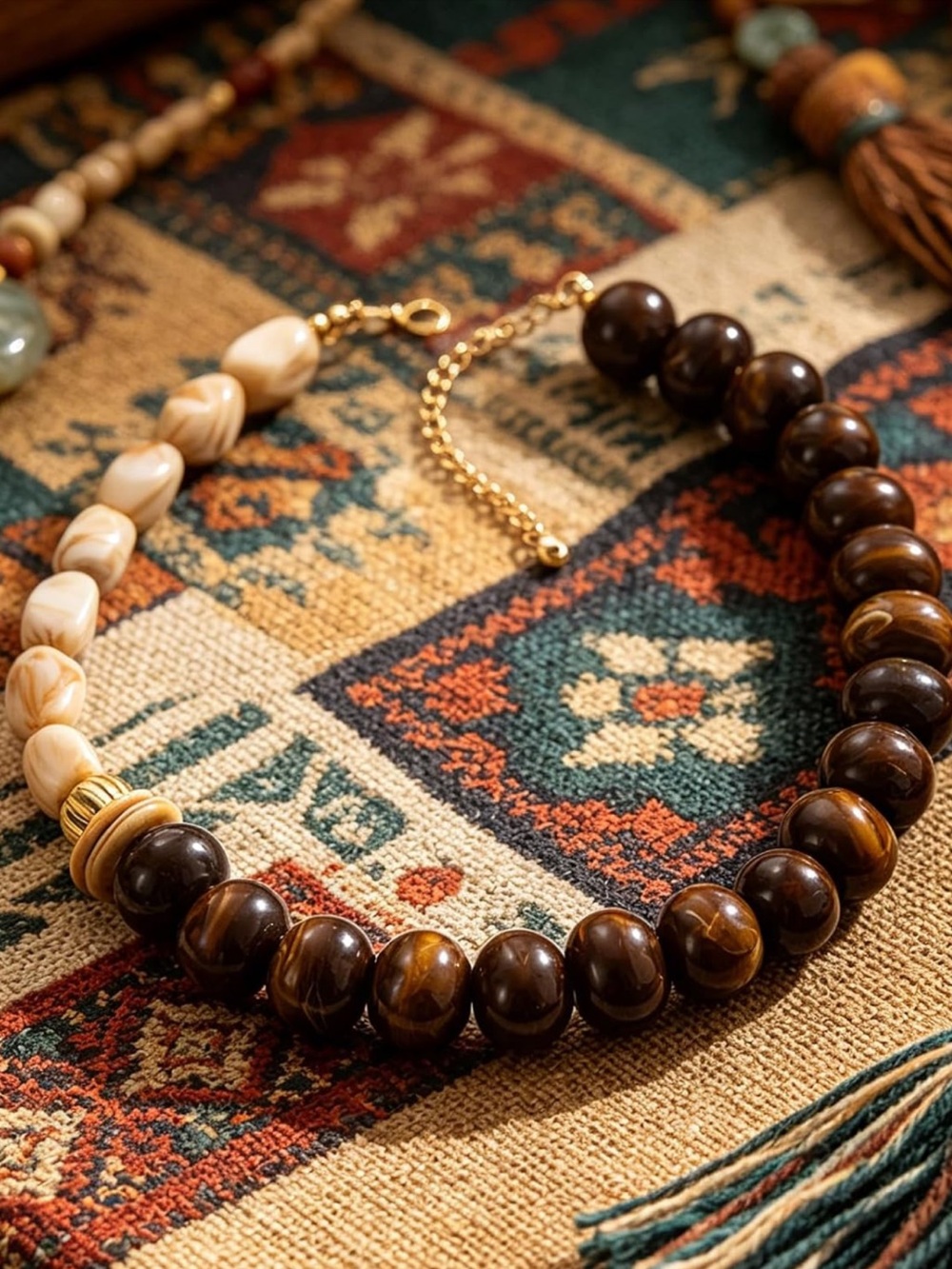 Brown and Cream Beaded Necklace - Picture 2 of 2